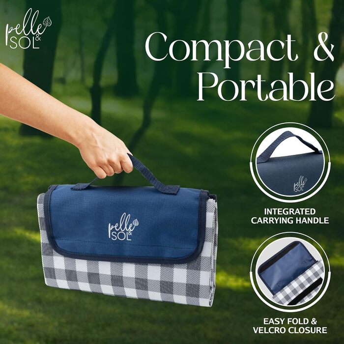 Пікнік-дека Pelle & Sol, водонепроникна, 200 x 140 см, складана, для відпочинку на природі, пляжна, з антиковзаючим покриттям, з ручкою, пісоко-стійка, придатна для прання, для саду, піших прогулянок, кемпінгу, блакитна