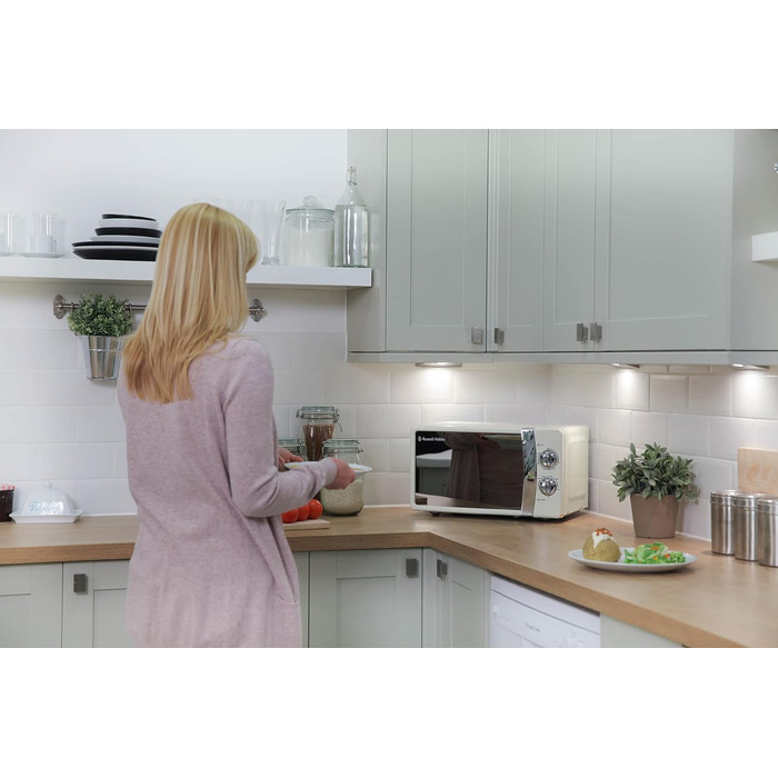 Мікрохвильова піч Russell Hobbs RHMM701C, 17 л, 700 Вт, кремовий колір, 5 рівнів потужності, таймер, функція розморожування