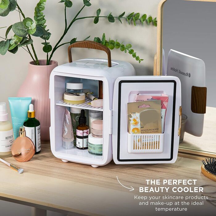 Russell Hobbs Mini Portable Cooler & Warmer - Drink, Beauty & Skincare - AC/DC - Scandi Style White & Wood Effect