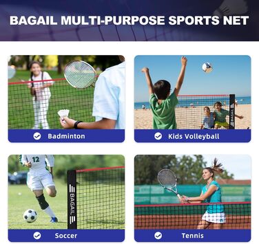 BAGAIL Adjustable Badminton Net Set - Portable Badminton, Tennis & Volleyball Net with Stand & Carry Bag (4.2M, Red/Black)