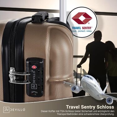 Набір валіз Devillo® Hartschalenkofferset 4шт. S-M-L-XL, Чорний - жорсткий кейс, валіза на колесах, для подорожей, з замком, ABS-пластик, телескопічна ручка