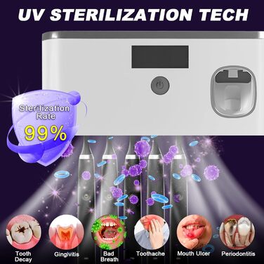 Електричний тримач зубних щіток з дозатором пасти, UV-дезінфекція, настінний монтаж, 2 способи зарядки (золотий/чорний)