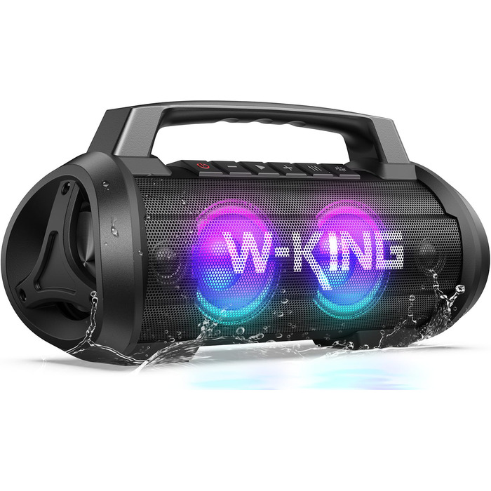 W-KING Bluetooth колонка 120W з басом 70W, портативна Party-Box IPX6, 42 год, BT 5.4, DSP, EQ, стерео, RGB, для кемпінгу, пляжу, саду, вечірок, чорна