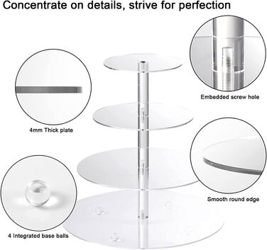 Підставка для капкейків Fhmidic на 6 ярусів, акрилова етажерка, 6-ярусний дисплей для десертів, тортів, випічки, для вечірок, днів народжень, дитячих свят, хрестин (кругла)