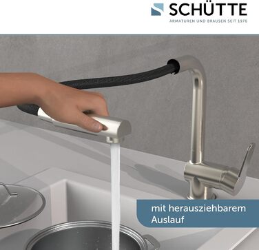 Кухонний змішувач SCHÜTTE LONDON з висувною лійкою, поворотний на 360°, з однорідним змішувачем, нержавіюча сталь, 29,8 см, високий тиск