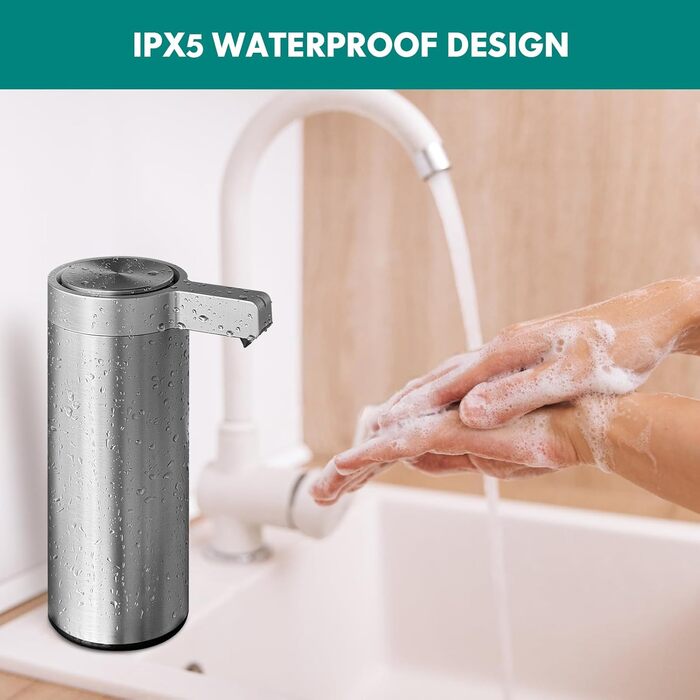 Mamiddle Automatic Soap Dispenser Stainless Steel with Sensor Infrared Soap Dispenser Electric IPX5 Waterproof USB-C Charging with Sensor Infrared Motion Sensor for Kitchen & Bathroom (Brushed Silver)