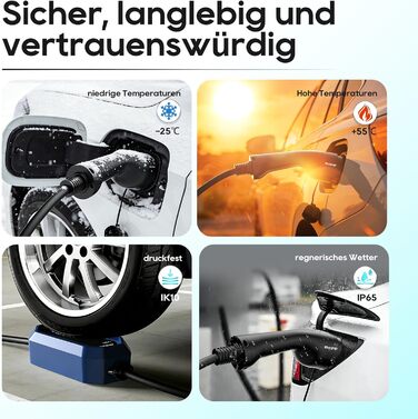 Кабель для зарядки електромобілів Schuko 3.68kW 6-16A з LCD-дисплеєм, 5м, IP65, 16A, для всіх електромобілів (IEC 62196-2, CCS2)