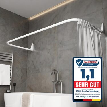 Штанга для душу Еріка L-подібної та U-подібної форми - 4-в-1 для ванни/душу - сталева з порошковим покриттям, біла (без кріплень до стелі)