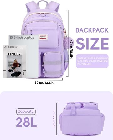 Рюкзак для підлітка Tanou, жіночий, для школи, 9-16 років, великий, водонепроникний, з брелоком (фіолетовий)