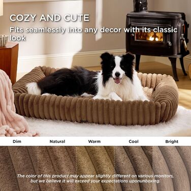 BEDSURE Fluffy Dog Bed - Medium-Sized Dogs - 76x61x20 cm Cord Fleece Dog Sofa Washable Dog Beds High Rim, (L 109 x W 76 x H 20 cm, Brown)