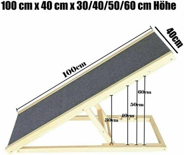 Дерев'яна рампа для собак та котів, складана, портативна, для софи, ліжка та авто, з антиковзким покриттям, 4-ступенева, регульована висота, 100 x 40 см