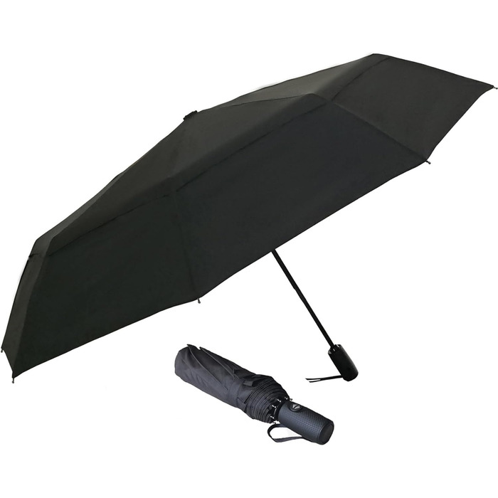 AMVUZ Сонцезахисний парасоль від дощу, стійкий до вітру, автоматичний, туристичний, чорний, з двошаровим покриттям