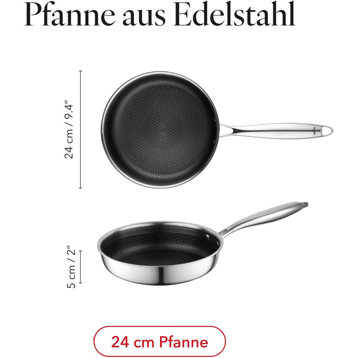 Набір сковорідок Florina Bratpfannen з нержавіючої сталі, 20/24/28 см, 3 шт. | 3-шарова конструкція, алюмінієвий сердечник, для всіх плит, з ергономічною ручкою