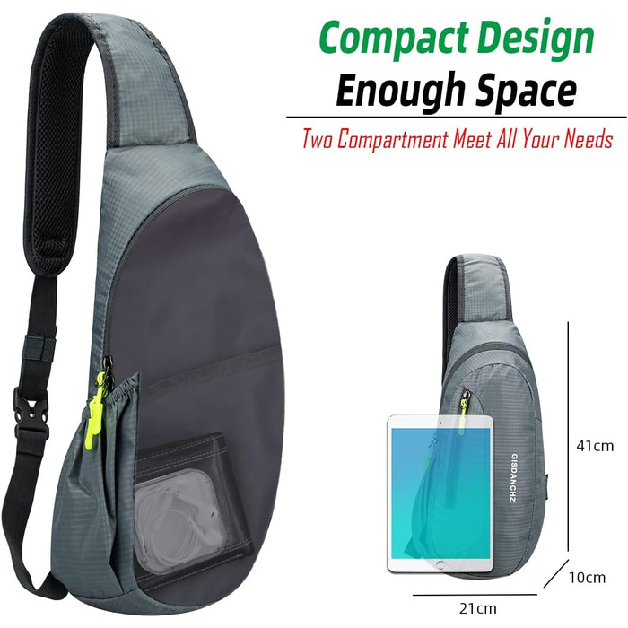 Водонепроникна сумка через плече з нейлону Gisdanchz - рюкзак-грудна сумка для спорту, подорожей (сірий, 41*21*10 см)
