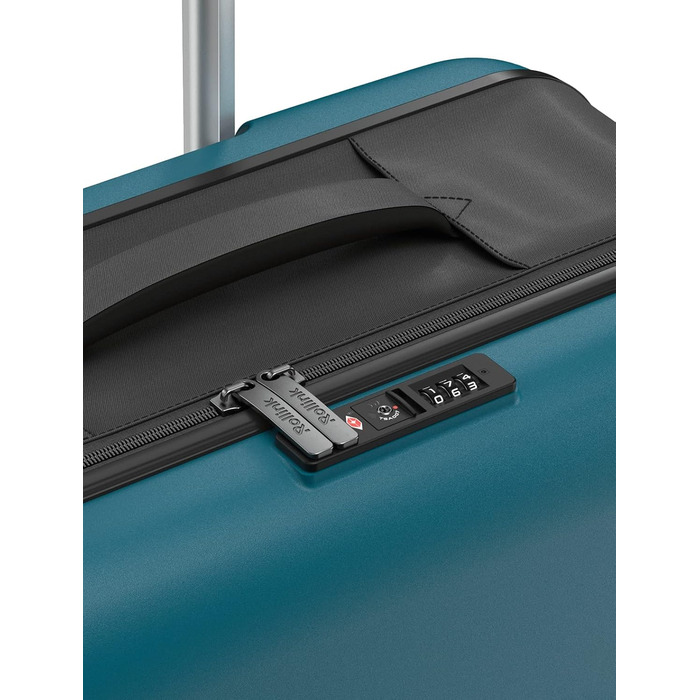 Чемодан Rollink Vega 360, 104L, 4 колеса, чорний, з інноваційним замком, міцний, екологічний (Carry-On, Deep Lagoon)