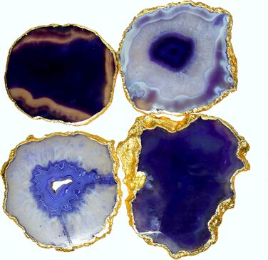 Natural agate coaster set, for bar, beer, coffee, tea, 4 pieces, perfect table accessory, tableware (Purple)