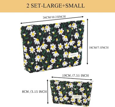 Органайзер для косметики 2 шт. для подорожей, чорний з ромашками (Daisy)