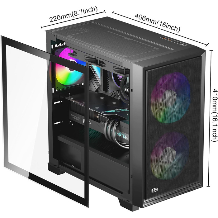 Корпус PCCOOLER C3T500 ARGB Tower ATX з 6 вентиляторами ARGB, сумісний з RTX 40 Series, подвійні скляні панелі, безрамна конструкція (Чорний)