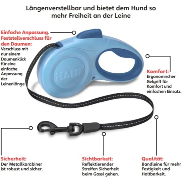 Шлейка для собак HATI Roeine з світловідбиваючим матеріалом, ергономічним дизайном та запатентованою застібкою. Підходить для великих собак (розмір ), блакитна, S