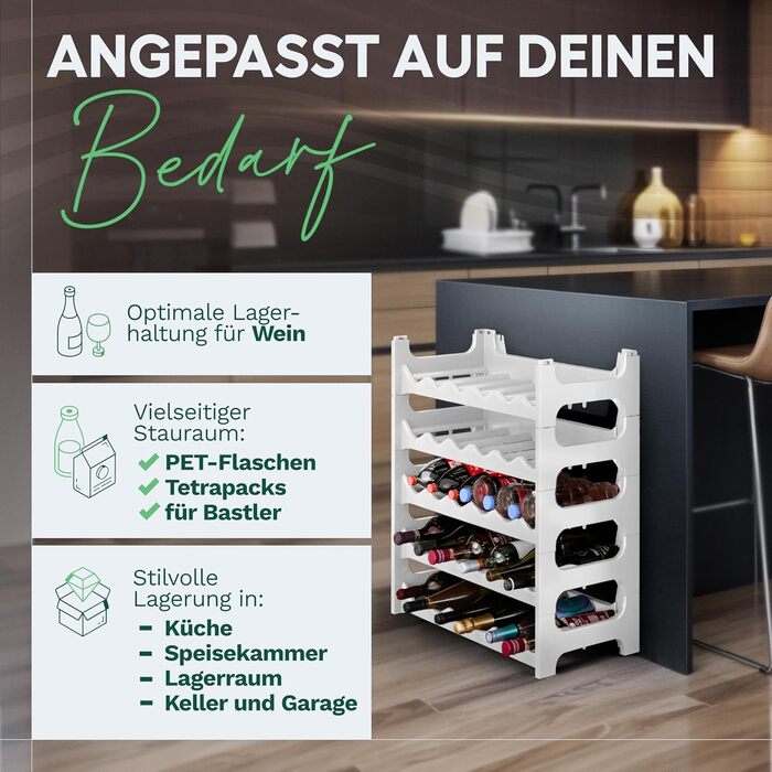 Plastic bottle rack for 36 bottles, expandable, stackable wine rack, white, beverage rack bottle shelving system, shelf for drinks, bottle cabinet, liquor rack