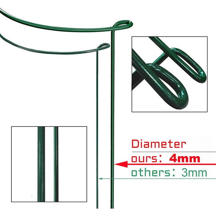 KAZITOO 8 Pack Large 60cm Tall Arch Plant Support Stakes, 4mm Thick Metal Garden Supports Green Half-Round Flower Rings with 4 Self-Watering Tips for Peonies, Hydrangeas, Monstera (60x30cm)