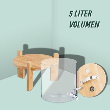 Диспенсер для напоїв Relaxdays, 5 літрів, холодні та гарячі напої, бамбуковий підставник, термометр, посудина для пуншу, прозорий/натуральний
