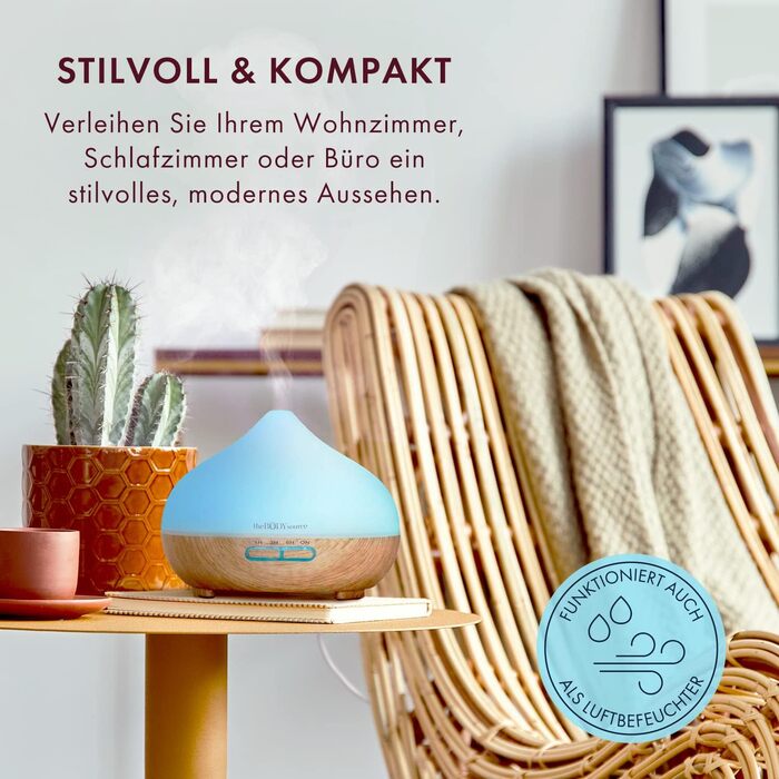 Аромадифузор ультразвуковий The Body Source 300 мл з LED-підсвіткою та таймером - зволожувач повітря для дому, офісу, спа. Підтримка ефірних олій.