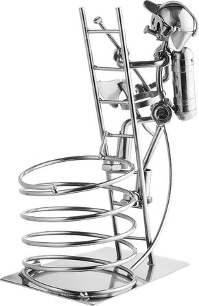 BRUBAKER Wine Bottle Holder, Fireman on Ladder, Decorative Object, Metal with Greeting Card for Wine Gift