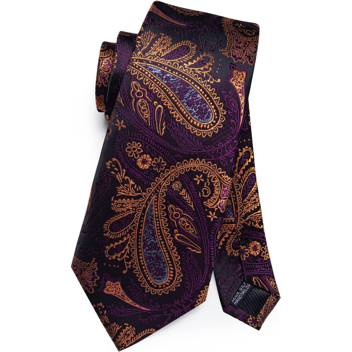 Комплект краватки, хустинки та запонок DiBanGu Paisley - шовковий жакард, фіолетово-золотий, діловий стиль