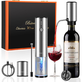 Electric Wine Opener 4-in-1 Set with Automatic Wine Decanter & Wine Opener USB-C Rechargeable, Vacuum Stoppers, Foil Cutters, Gift Box for Wine Lovers