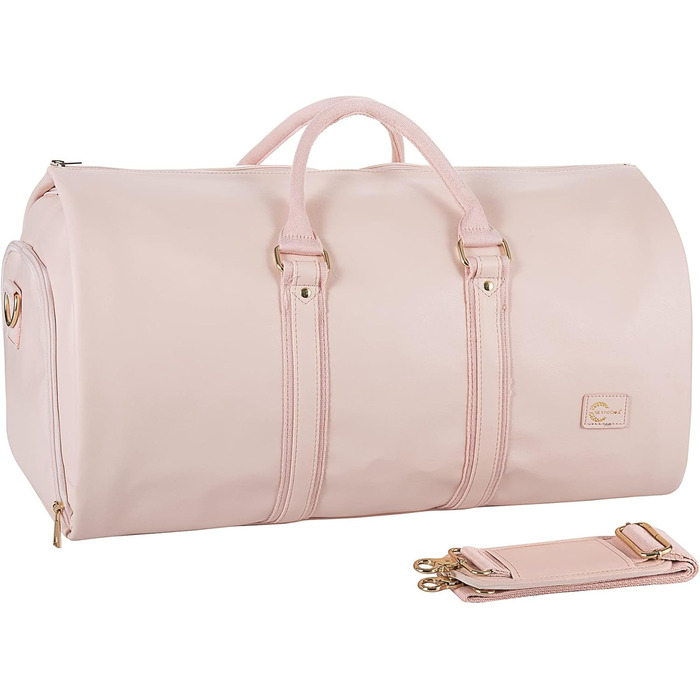 Seyfocnia Convertible Garment Bag for Women, Leather Garment Bags for Travel with Shoe Bag, 2-in-1 Hanging Travel Bags (Pink)