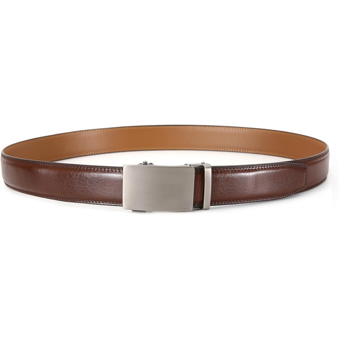 Чоловічий шкіряний ремінь на пряжці, автоматична застібка, 35 мм, регульований, 130 см, для костюма та ділового одягу (колір коричневий)
