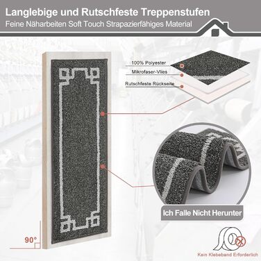 Килимочки на сходи BEQHAUSE, 4 шт., самоклеючі, для дітей, літніх людей та домашніх тварин, 100% поліестер, TPE-підкладка, 22x70 см, темно-сірий