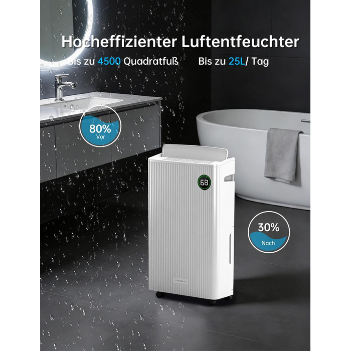 Електричний осушувач повітря 20L для підвалу та кімнат, тиха робота 39dB, таймер, шланг 1м, гарантія 10 років