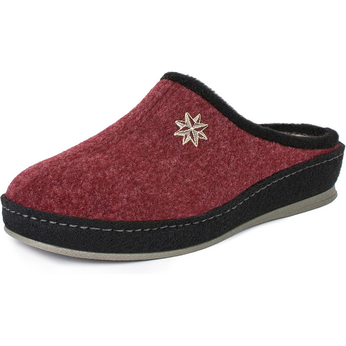 Жіночі фетрові домашні тапочки Schawos Lisa, теплі, з підкладкою з шерсті, з устілкою, міцна підошва, неслизькі, 39 EU, Бордовий