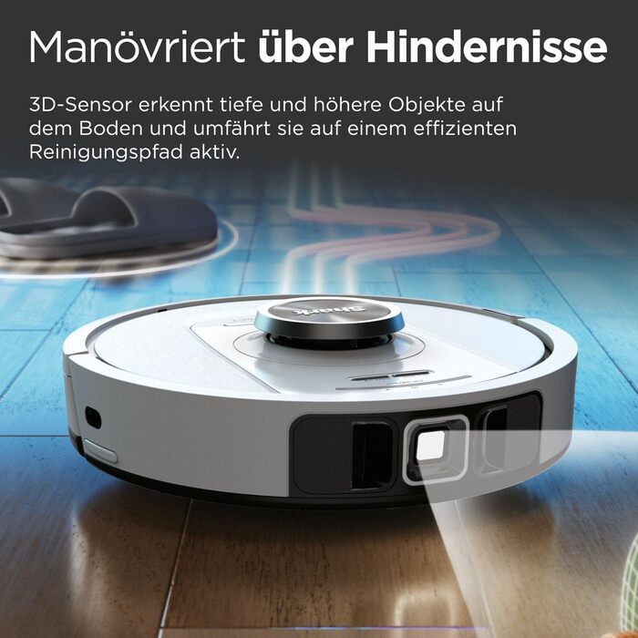 Робот-пилосос Shark PowerDetect з базою самоочищення, самостійно спустошується до 60 днів, для шерсті тварин, килимів та твердих підлог, з 3D- та LiDAR-навігацією, 14,5 см заввишки, білий