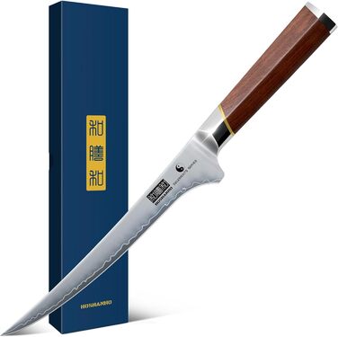 Японський кухонний ніж HOSHANHO 8 дюймів, професійний ніж з надзвичайно гострого суперсталі з ергономічною ручкою з дерева для чоловіків та жінок. 8' кухарський ніж (7' ніж для філе)