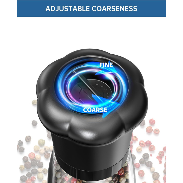 Набір ручних мельниць для солі та перцю CIRCLE JOY для професійних кухарів, наповнювані солі та перечниці з керамічними лезами, регульована ступінь помелу та BPA-free скляні контейнери об'ємом 180 мл, чорно-білий набір