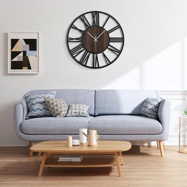 Large Wall Clock, Ticking Sounds, 34CM/14 inch Silent, No Noise, Battery Operated, Modern, Oversized, Retro Vintage Oversized Wall Clock for Living Room, Bedroom and Kitchen (16 inch, Dark Brown - Roman Numbers)
