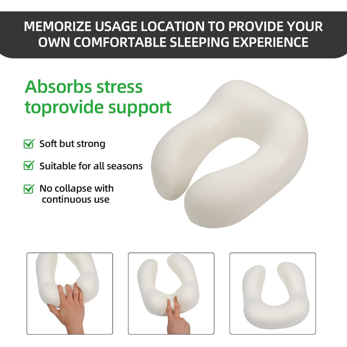 Подушка для шиї HydroAurum, подушка для подорожей, подушка для шиї з піною з пам'яті для літака, ергономічна підтримка шиї, 360° комфорт для літака, авто та поїзда, портативна U-подібна подушка з пральною наволочкою та темно-сірий колір, піна з пам'яті