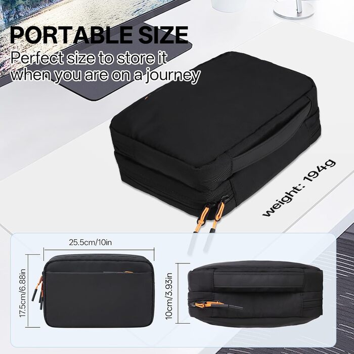 Органайзер для кабелів Teskyer - водонепроникний, портативний, для подорожей, 25 x 17 x 8 см, чорний