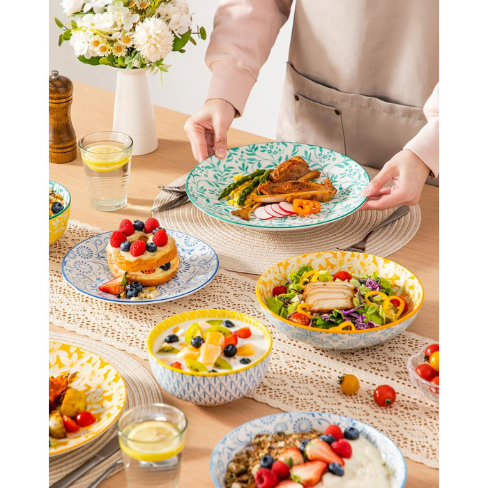 Набір посуду Vancasso Selene для 6 осіб, 24 елементи: тарілки, супові тарілки, миски, десертні тарілки, з пастельного порцеляни, мікрохвильова піч сумісна