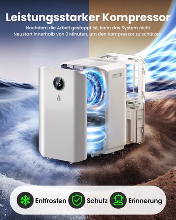 Електричний осушувач повітря 20л/день з цифровим дисплеєм, таймером та підключенням до каналізації. Для квартири, підвалу, вітальні.