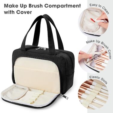 Косметичка для жінок Kalidi з багатьма відділеннями та відділенням для пензликів - велика органайзер для макіяжу та косметики, валіза, чорно-зелений колір