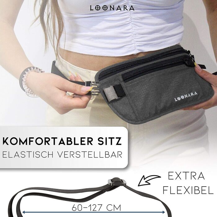 Чоловіча/жіноча поясна сумка на пояс з RFID захистом (водостійка) - поясний ремінь для безпеки в подорожах. Підходить для спорту, бігу та подорожей (сіра)