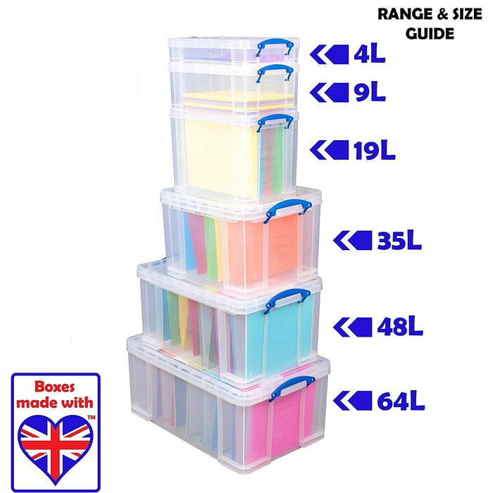 Really Useful Box 2-Pack, 64 Liter, for organizing and storage, 710 x 440 x 310 mm, transparent