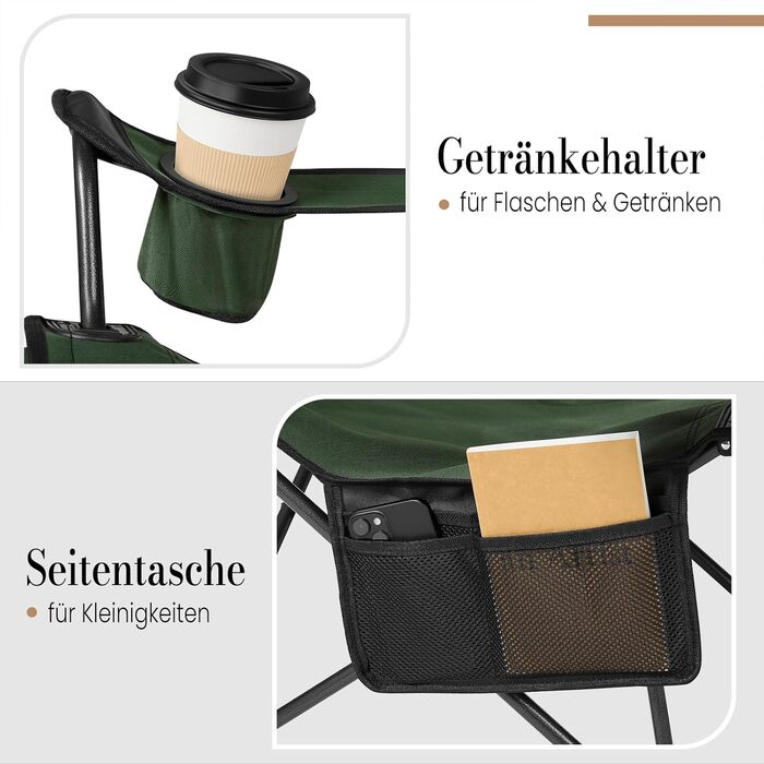 Набір кемпінгових стільців WOLTU 2 шт. з підставкою для ніг, пляжний стілець-трансформер, стілець для риболовлі з підсклянником та сумкою для зберігання (Зелений)