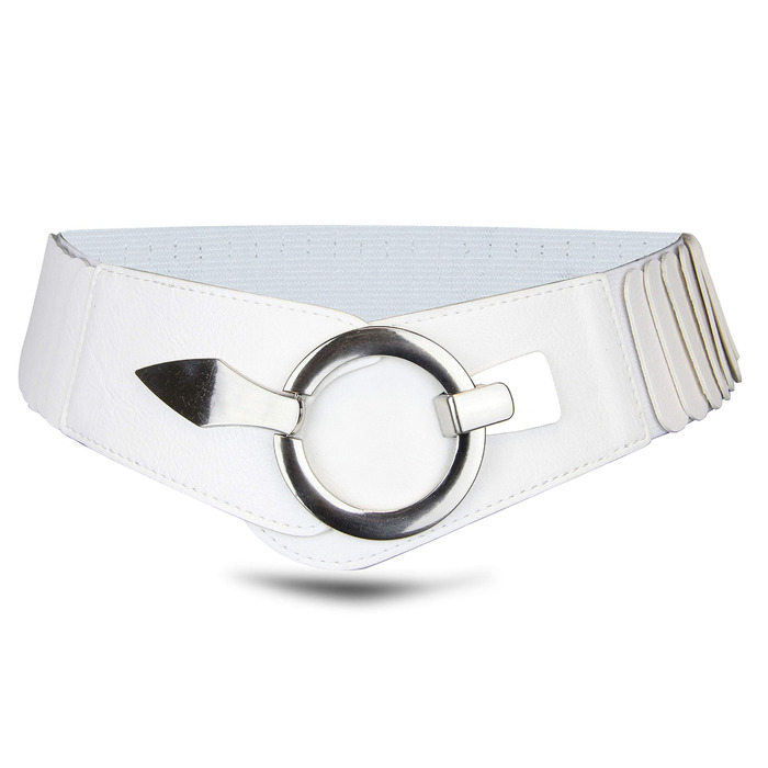 Жіночий еластичний пояс-гуртка Vanessa & Melissa, ширина 6 см, срібна пряжка, білий перламутр, 75 см (на талію 75-90 см)