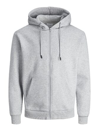 Чоловіча толстовка-худі на блискавці JACK & JONES однотонна, світло-сіра (Light Grey Melange), розмір S