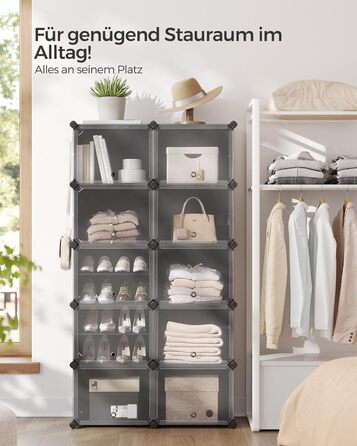 SONGMICS 10-Tier Shoe Rack, Shoe Cabinet, 30 x 40 x 30 cm per compartment, narrow, with doors, steel frame, plastic, for hallway, bedroom, entrance area, black LPC035B01